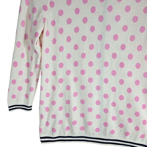 Talbots Petites Sweater Womens Medium Petite Pink Polka Dot Cardigan Navy Trim - Picture 9 of 10